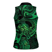 New Zealand Tuatara Women Sleeveless Polo Shirt Aotearoa Maori Clematis Flowers - Green LT14 - Polynesian Pride