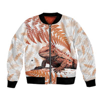 Red New Zealand Tuatara Bomber Jacket Aotearoa Sphenodon Punctatus Silver Fern LT14 Unisex Red - Polynesian Pride
