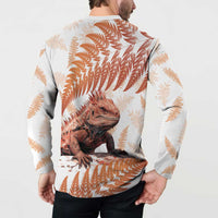 Red New Zealand Tuatara Button Sweatshirt Aotearoa Sphenodon Punctatus Silver Fern