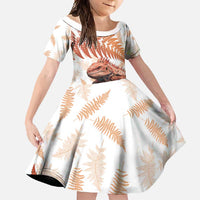 Red New Zealand Tuatara Family Matching Mermaid Dress and Hawaiian Shirt Aotearoa Sphenodon Punctatus Silver Fern LT14 Daughter's Dress Red - Polynesian Pride