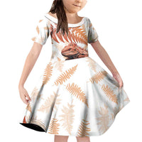 Red New Zealand Tuatara Family Matching Off Shoulder Short Dress and Hawaiian Shirt Aotearoa Sphenodon Punctatus Silver Fern LT14 Daughter's Dress Red - Polynesian Pride