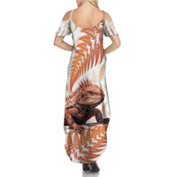 Red New Zealand Tuatara Family Matching Summer Maxi Dress and Hawaiian Shirt Aotearoa Sphenodon Punctatus Silver Fern LT14 - Polynesian Pride