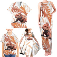 Red New Zealand Tuatara Family Matching Tank Maxi Dress and Hawaiian Shirt Aotearoa Sphenodon Punctatus Silver Fern LT14 - Polynesian Pride