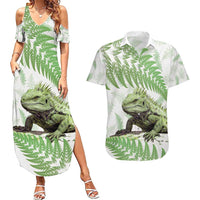 Green New Zealand Tuatara Couples Matching Summer Maxi Dress and Hawaiian Shirt Aotearoa Sphenodon Punctatus Silver Fern LT14 Green - Polynesian Pride
