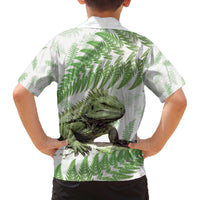 Green New Zealand Tuatara Family Matching Puletasi and Hawaiian Shirt Aotearoa Sphenodon Punctatus Silver Fern LT14 - Polynesian Pride