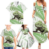 Green New Zealand Tuatara Family Matching Summer Maxi Dress and Hawaiian Shirt Aotearoa Sphenodon Punctatus Silver Fern LT14 - Polynesian Pride