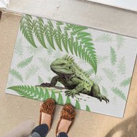 Green New Zealand Tuatara Rubber Doormat Aotearoa Sphenodon Punctatus Silver Fern