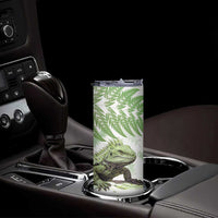 Green New Zealand Tuatara Skinny Tumbler Aotearoa Sphenodon Punctatus Silver Fern LT14 - Polynesian Pride