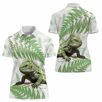 Green New Zealand Tuatara Women Polo Shirt Aotearoa Sphenodon Punctatus Silver Fern LT14 - Polynesian Pride