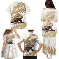 Gold New Zealand Tuatara Family Matching Puletasi and Hawaiian Shirt Aotearoa Sphenodon Punctatus Silver Fern LT14 - Polynesian Pride
