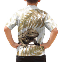Gold New Zealand Tuatara Family Matching Tank Maxi Dress and Hawaiian Shirt Aotearoa Sphenodon Punctatus Silver Fern LT14 - Polynesian Pride
