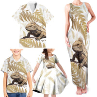 Gold New Zealand Tuatara Family Matching Tank Maxi Dress and Hawaiian Shirt Aotearoa Sphenodon Punctatus Silver Fern LT14 - Polynesian Pride