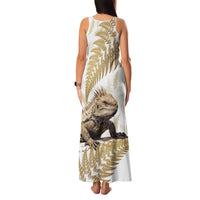 Gold New Zealand Tuatara Family Matching Tank Maxi Dress and Hawaiian Shirt Aotearoa Sphenodon Punctatus Silver Fern LT14 - Polynesian Pride