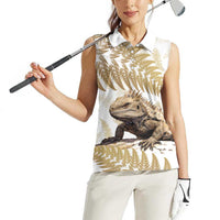 Gold New Zealand Tuatara Women Sleeveless Polo Shirt Aotearoa Sphenodon Punctatus Silver Fern