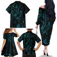 New Zealand Skink Family Matching Off The Shoulder Long Sleeve Dress and Hawaiian Shirt Aotearoa Maori Mix Paua Shell LT14 - Polynesian Pride