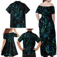 New Zealand Skink Family Matching Off Shoulder Maxi Dress and Hawaiian Shirt Aotearoa Maori Mix Paua Shell LT14 - Polynesian Pride