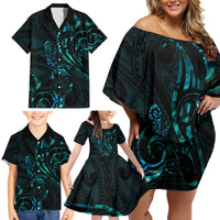 New Zealand Skink Family Matching Off Shoulder Short Dress and Hawaiian Shirt Aotearoa Maori Mix Paua Shell LT14 - Polynesian Pride