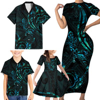 New Zealand Skink Family Matching Short Sleeve Bodycon Dress and Hawaiian Shirt Aotearoa Maori Mix Paua Shell LT14 - Polynesian Pride