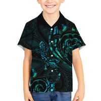 New Zealand Skink Family Matching Summer Maxi Dress and Hawaiian Shirt Aotearoa Maori Mix Paua Shell LT14 Son's Shirt Blue - Polynesian Pride