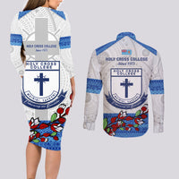 Fiji Holy Cross College Couples Matching Long Sleeve Bodycon Dress and Long Sleeve Button Shirts Happy 50th Anniversary Fijian Tagimoucia Tapa Pattern LT14 - Polynesian Pride