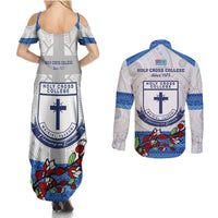 Fiji Holy Cross College Couples Matching Summer Maxi Dress and Long Sleeve Button Shirts Happy 50th Anniversary Fijian Tagimoucia Tapa Pattern LT14 - Polynesian Pride