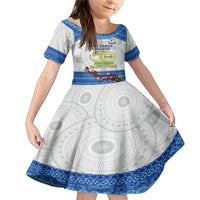 Fiji Holy Cross College Family Matching Mermaid Dress and Hawaiian Shirt Happy 50th Anniversary Fijian Tagimoucia Tapa Pattern LT14 Daughter's Dress White - Polynesian Pride