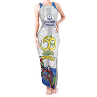Fiji Holy Cross College Tank Maxi Dress Happy 50th Anniversary Fijian Tagimoucia Tapa Pattern LT14 Women White - Polynesian Pride
