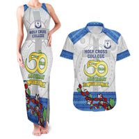 Personalised Fiji Holy Cross College Couples Matching Tank Maxi Dress and Hawaiian Shirt Happy 50th Anniversary Fijian Tagimoucia Tapa Pattern LT14 White - Polynesian Pride