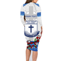 Personalised Fiji Holy Cross College Family Matching Long Sleeve Bodycon Dress and Hawaiian Shirt Happy 50th Anniversary Fijian Tagimoucia Tapa Pattern LT14 - Polynesian Pride
