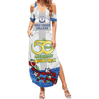 Personalised Fiji Holy Cross College Summer Maxi Dress Happy 50th Anniversary Fijian Tagimoucia Tapa Pattern LT14 Women White - Polynesian Pride