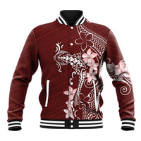 Oxblood Hawaii Baseball Jacket Hammerhead Shark Tattoo Curve Polynesian - Polynesian Pride