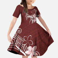 Oxblood Hawaii Family Matching Long Sleeve Bodycon Dress and Hawaiian Shirt Hammerhead Shark Tattoo Curve Polynesian LT14 Daughter's Dress Oxblood - Polynesian Pride