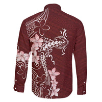 Oxblood Hawaii Family Matching Off The Shoulder Long Sleeve Dress and Hawaiian Shirt Hammerhead Shark Tattoo Curve Polynesian LT14 - Polynesian Pride