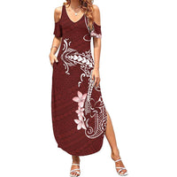 Oxblood Hawaii Summer Maxi Dress Hammerhead Shark Tattoo Curve Polynesian - Polynesian Pride