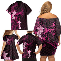 Pink Hawaii Family Matching Off Shoulder Short Dress and Hawaiian Shirt Hammerhead Shark Tattoo Curve Polynesian LT14 - Polynesian Pride
