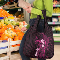 Pink Hawaii Grocery Bag Hammerhead Shark Tattoo Curve Polynesian - Polynesian Pride