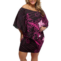 Pink Hawaii Off Shoulder Short Dress Hammerhead Shark Tattoo Curve Polynesian - Polynesian Pride