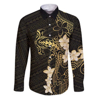 Black and Gold Hawaii Family Matching Off Shoulder Short Dress and Hawaiian Shirt Hammerhead Shark Tattoo Curve Polynesian LT14 Dad's Shirt - Long Sleeve Black - Polynesian Pride