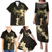Black and Gold Hawaii Family Matching Puletasi and Hawaiian Shirt Hammerhead Shark Tattoo Curve Polynesian - Polynesian Pride