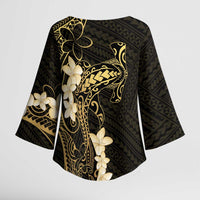 Black and Gold Hawaii Kimono Sleeve Blouse Hammerhead Shark Tattoo Curve Polynesian LT14 - Polynesian Pride