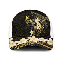 Black and Gold Hawaii Mesh Trucker Cap Hammerhead Shark Tattoo Curve Polynesian - Polynesian Pride