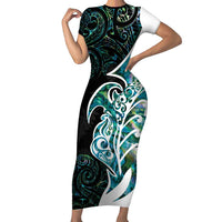 Proud Aotearoa Family Matching Short Sleeve Bodycon Dress and Hawaiian Shirt Maori Silver Fern Mix Paua Shell Pattern LT14 Mom's Dress Black - Polynesian Pride