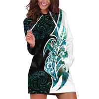 Proud Aotearoa Hoodie Dress Maori Silver Fern Mix Paua Shell Pattern LT14 Black - Polynesian Pride