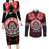 Aotearoa Toitu Te Tiriti Couples Matching Long Sleeve Bodycon Dress and Long Sleeve Button Shirt Haka Tiki Honour The Treaty