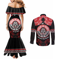 Aotearoa Toitu Te Tiriti Couples Matching Mermaid Dress and Long Sleeve Button Shirt Haka Tiki Honour The Treaty