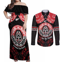 Aotearoa Toitu Te Tiriti Couples Matching Off Shoulder Maxi Dress and Long Sleeve Button Shirt Haka Tiki Honour The Treaty