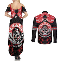 Aotearoa Toitu Te Tiriti Couples Matching Summer Maxi Dress and Long Sleeve Button Shirt Haka Tiki Honour The Treaty