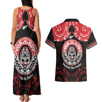 Aotearoa Toitu Te Tiriti Couples Matching Tank Maxi Dress and Hawaiian Shirt Haka Tiki Honour The Treaty