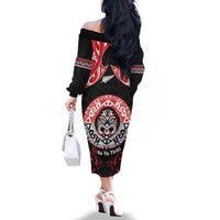 Aotearoa Toitu Te Tiriti Family Matching Off The Shoulder Long Sleeve Dress and Hawaiian Shirt Haka Tiki Honour The Treaty LT14 - Polynesian Pride