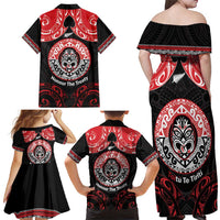 Aotearoa Toitu Te Tiriti Family Matching Off Shoulder Maxi Dress and Hawaiian Shirt Haka Tiki Honour The Treaty LT14 - Polynesian Pride